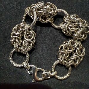 Vintage 925 Sterling Two Row Byzantine Link Bracelet